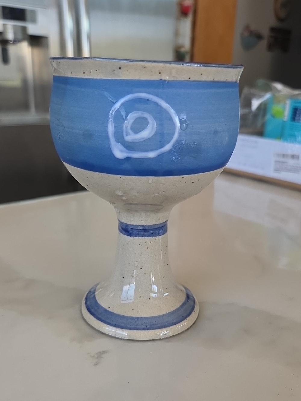 Set Of 4 Vintage Japanese Ceramic Goblet - Blue and Cream